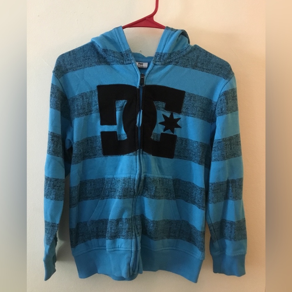 DC Kids Light Blue & Dark Blue Striped Zip Hoodie with Logo